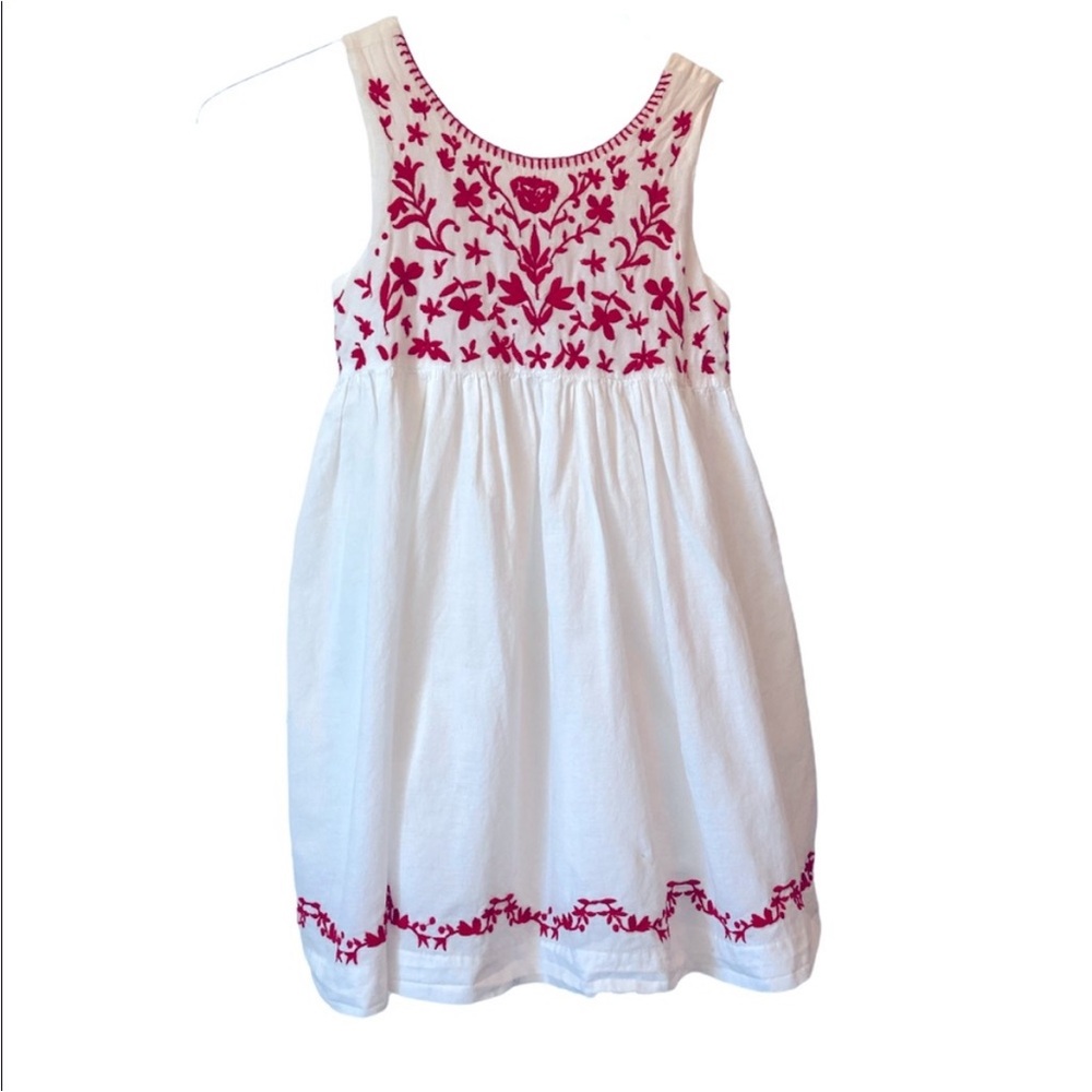 Tahari Sun Dress Tank with Button Back White with Red Embroidery Sleeveless Sz 6